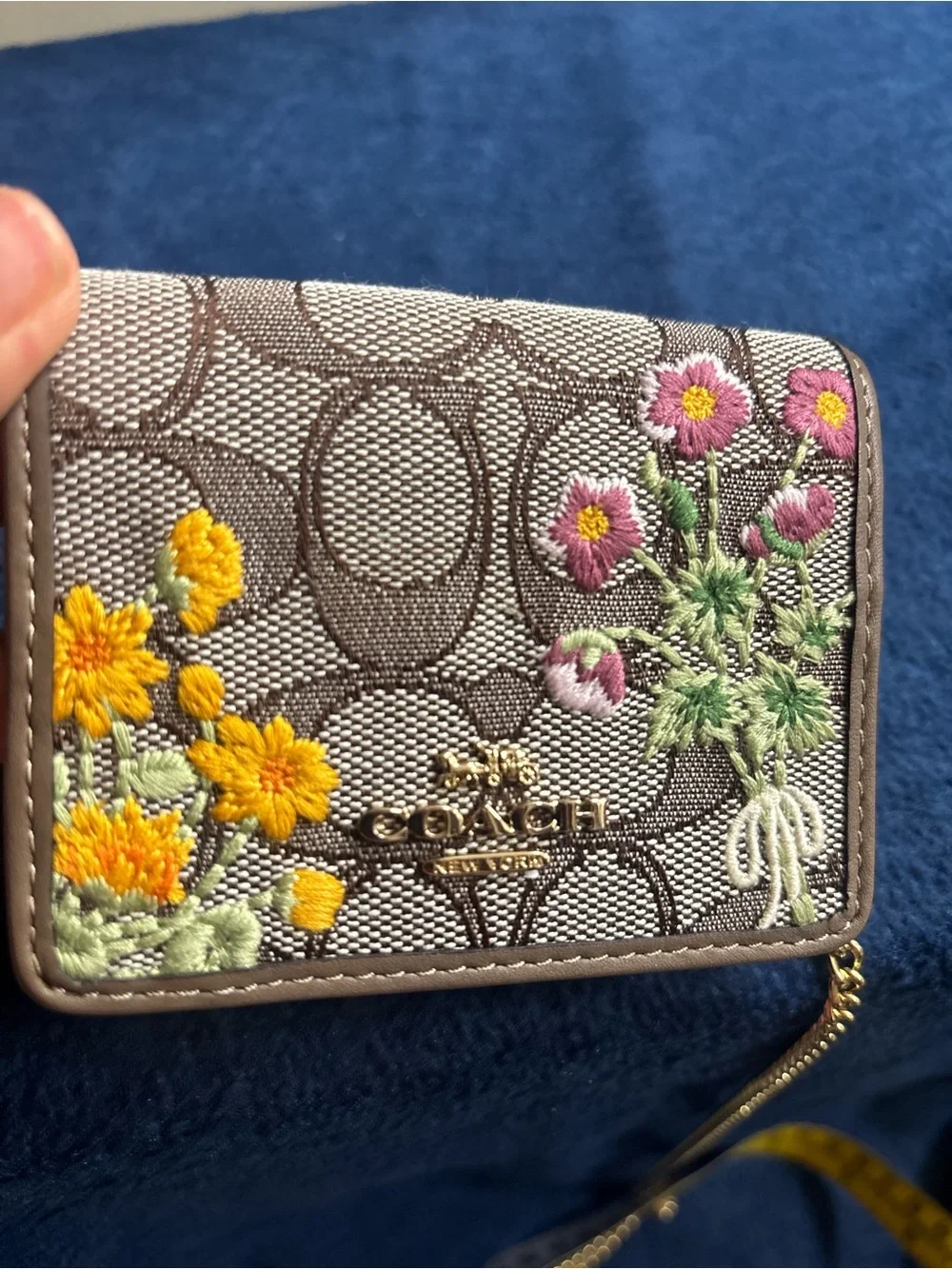 Coach Mini Wallet On A Chain In Signature Jacquard With Floral Embroidery CEF60